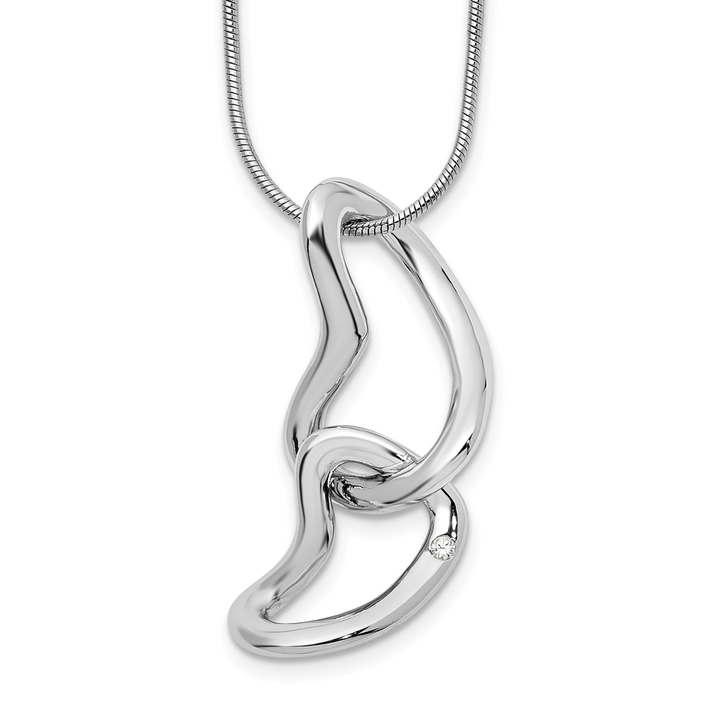 925 Sterling Silver Rhodium-plated 18 Inch Diamond Hearts Necklace, 2" Ext.